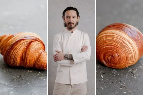 Bicolor Croissant Recipe, Cedric Grolet Recipe, Cedric Grolet Croissant, Perfect Croissant, Chocolate Croissant Recipe, Croissant Bakery, Business Bakery, Cedric Grolet, French Croissant