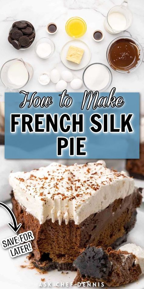 Chocolate Silk Pie Recipe, Silk Pie Recipe, Chocolate Silk Pie, French Silk Pie, Silk Pie, Baked Dessert, Preserving Foods, Chocolate Pie Recipes, French Chocolate