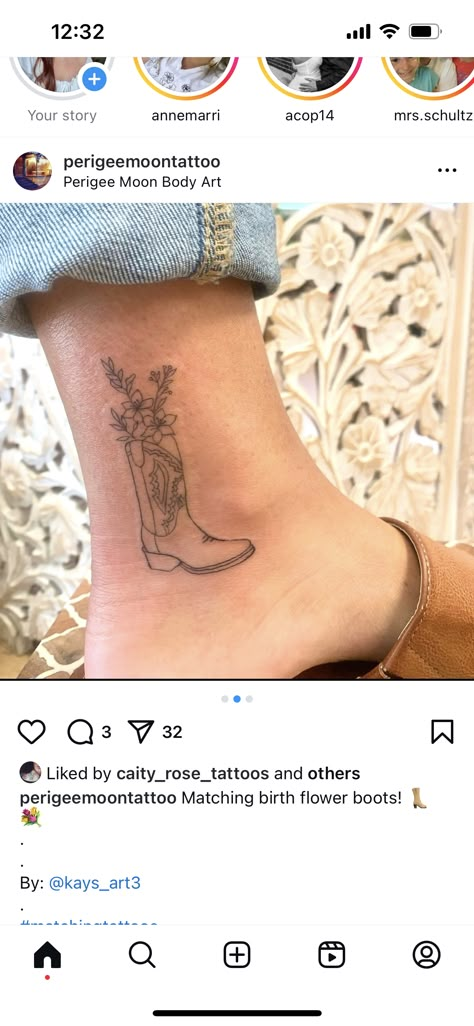 Cowboy Boot Tattoo Placement, Simple Cowboy Boot Tattoo, Western Ankle Tattoo, Cowboy Boot With Flowers Tattoo, Tiny Western Tattoos, Boot Tattoo, Cowboy Boot Tattoo, Nashville Tattoo, Butterfly Wrist Tattoo