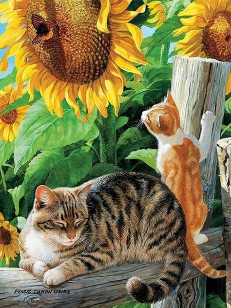 Girasol Anne Mortimer, Summer Cats, Buffalo Games, Cat Art Illustration, Image Chat, Jigsaws, Cat Artwork, Cats Illustration, Arte Animal