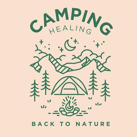 Vector camping healing vintage monoline ... | Premium Vector #Freepik #vector #camping-illustration #camp #camping-night #camping-tent Scene Illustration, Back To Nature, Vector Photo, 3d Objects, Premium Vector, Graphic Resources, Tent, Stock Vector, Vector Illustration