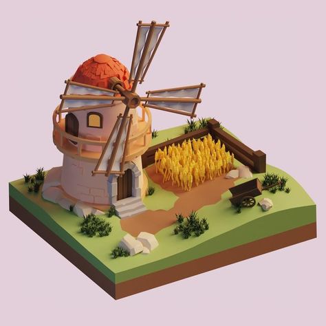 Simple Blender 3d Ideas, Isometric Village, Arabian Garden, Lowpoly Art, Cube World, Windmill Design, Farm Games, House Games, Isometric Art