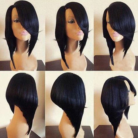 Medium Flip Side Parting Straight Inverted Bob Synthetic Wig - Inverted Triangle Haircut For Women, Short In The Back Long In The Front Hair, Reverse Bob Haircut Medium, Aysemetrical Hair Bob, Straight Inverted Bob, Long Inverted Bob With Layers, Cheap Hairstyles, Bob Inverted, Long Inverted Bob