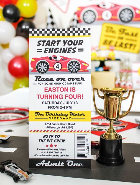 Race Track Cake, Car Birthday Party Invitations, Car Birthday Party, Kids Races, Race Car Birthday Party, Car Party, Race Car Party, Race Car Birthday, Free Printable Invitations