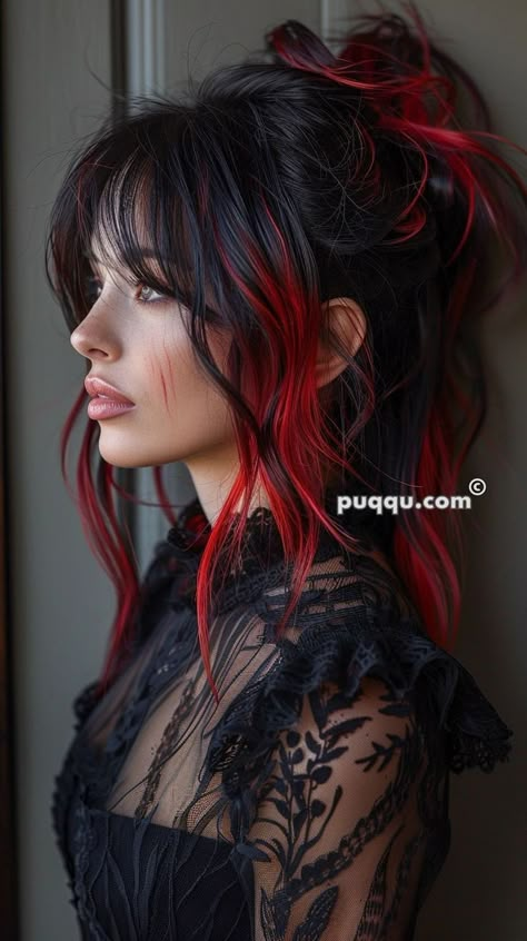 Black Hair With Red Highlights, Edgy Vibes, Black Red Hair, Red Ombre Hair, Peekaboo Hair, Chace Crawford, January 2025, Dyed Hair Inspiration, Mexican Women