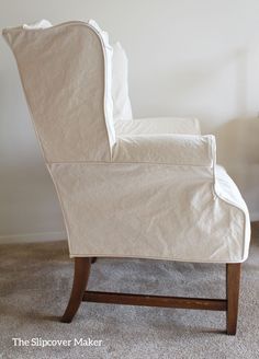 Simple lines and a tailored fit for this natural duck wingback slipcover. Slipcover Wingback Chair, Slipcovers For Wingback Chairs, Slipcovered Wingback Chair, Slip Covers For Wing Back Chairs, Wingback Chair Slipcovers, Wingback Chair Covers, Linen Chair Covers, Wing Chairs, Custom Slipcovers