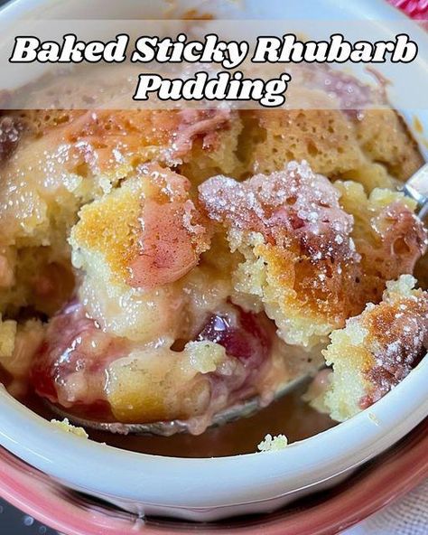 🍰 Baked Sticky Rhubarb Pudding 🍰 - Recipes By Clare Sticky Rhubarb Pudding, Rhubarb Pudding Cake, Toffee Pudding Cake, Rhubarb Desserts Recipes, Rhubarb Pudding, Sticky Toffee Pudding Cake, Cholesterol Friendly Recipes, Sticky Pudding, Rhubarb Coffee Cakes