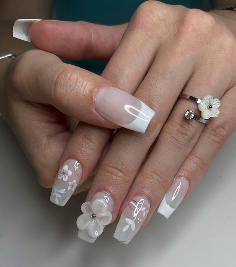 gorgeous nails for Émeline 🤍💒 inspo : @heavensentevelyn #nails #nailart #naildesign #whitenails #3dnails #3dflowernails #nailinspo #summernails White 3d Nails, White Flower Nails, 3d Flower Nails, 3d Nail, 3d Nails, Gorgeous Nails, Flower Nails, Nails Nailart, White Flower