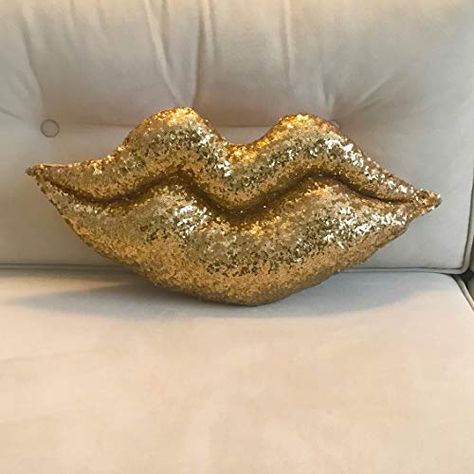 Graces Room, Lips Pillow, Glitter Pillows, Gold Throw, Gold Throw Pillows, Satin Pillow, Gold Lips, Dollhouse Miniatures Diy, Orange Glitter