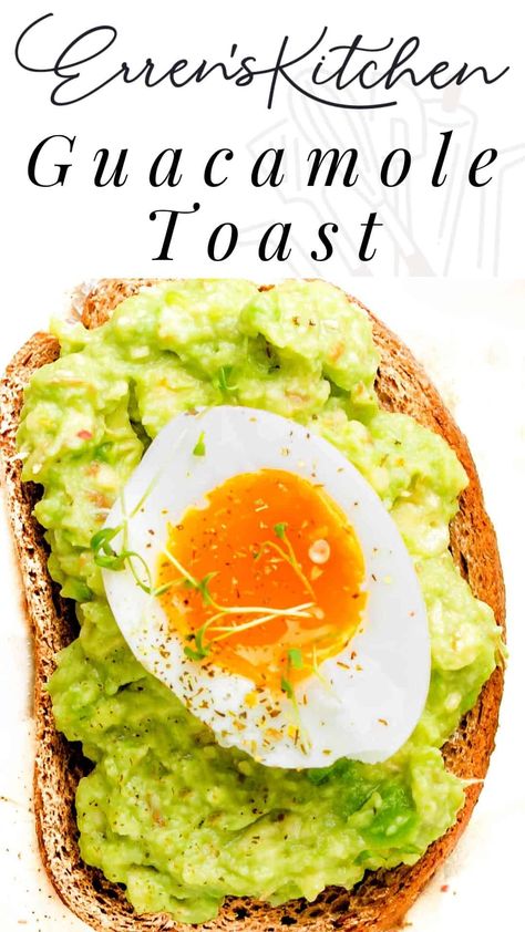 Guacamole Toast is the perfect snack or appetizer! It's easy to make with just a few ingredients and is always a hit! Guacamole And Eggs, Guacamole Toast Egg, Guacamole Toast Recipe, Guacamole Toast Breakfast, Guacamole Meals, Guac Toast, Breakfast Guacamole, Guacamole Toast, Creative Egg Recipes