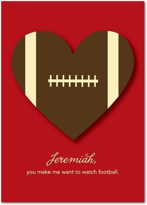 Greeting Cards Christmas, Football Heart, Football Crafts, Guy Cards, February Valentines, Heart Card, Photo Greeting Cards, Watch Football, Flag Football