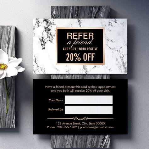 Customer Loyalty Cards, Loyalty Card Template, White Marble Background, Referral Cards, Elegant Business Cards, Gold Text, Marble Background, Loyalty Card, Presents For Friends