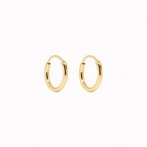 Hoop earrings in three sizes. Find the perfect size or get them all to suit your day. Gold Hoop Earrings Mini, Gold Earring Hoops, Small Gold Hoops Earrings, Gold Mini Hoop Earrings, Small Hoops Earrings, Small Hoop Earrings Gold, Gold Earing, Small Gold Earrings, Real Gold Earrings