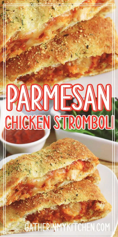 Chicken Parm Calzone, Leftover Chicken Parmesan Recipes, Pilsbury Pizza Dough, Homemade Stromboli, Pizza Crust Dough, Stromboli Recipe, Calzone Recipe, Yummy Chicken, Chicken Parm