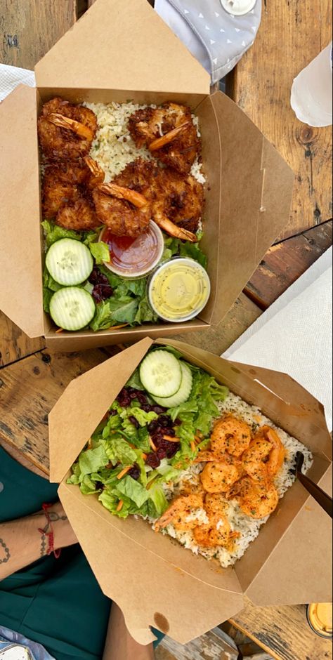 Coconut Shrimp Aesthetic, Hawaiian Food Truck Aesthetic, Shrimp Restaurant, Book Aesthetics, Coconut Shrimp, Food Goals, Food Truck, Takeout Container, Coco