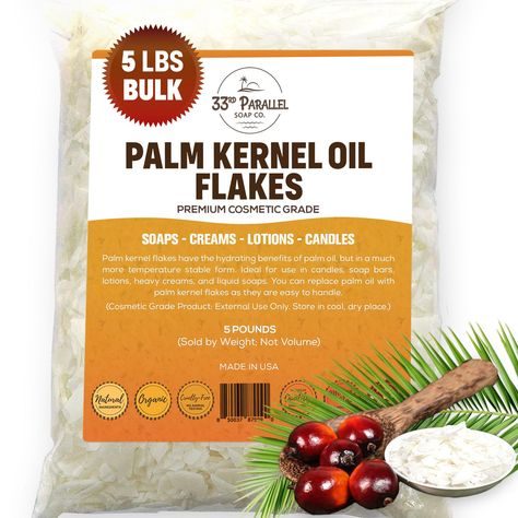 🧼 PREMIUM COSMETIC GRADE UNREFINED ORGANIC PALM KERNEL OIL FLAKES: Our Palm Kernel Oil is unrefined and extracted from the nut, or kernel, of a species of African palm tree. Palm kernel oil is popular for SOAP MAKING, CREAMS, LOTIONS & CANDLE MAKING. 🧼 SUPER EASY TO WORK WITH & MEASURE IN FLAKE FORM: People enjoy working with Palm Kernel Oil Flakes as they are very easy to work with and measure in flake form. 🧼 BOOSTS LATHER WITH GOOD CLEANING PROPERTIES: Palm Kernel Oil is a popular choice in soap making and cosmetic products because it boosts lather. With its emollient & conditioning properties it is highly moisturizing and keeps the skin wrinkle free. It has anti-aging benefits with vitamins A, K & antioxidants. 🧼 PRODUCES A HARDER BAR OF SOAP & THICK CREAMY LATHER: Palm Kernel Oil Tree Palm, Lotion Candles, Palm Kernel Oil, Bar Of Soap, Wrinkled Skin, Soap Base, Candles Crafts, Cosmetic Products, Liquid Soap