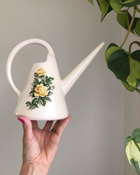 SOLD Vintage ceramic watering can with yellow floral design, available now. $20 Ceramic Watering Can, Watering Pot, Ceramics Ideas, House Room, Watering Can, Air Dry Clay, Yellow Floral, Flower Shop, Vintage Ceramic