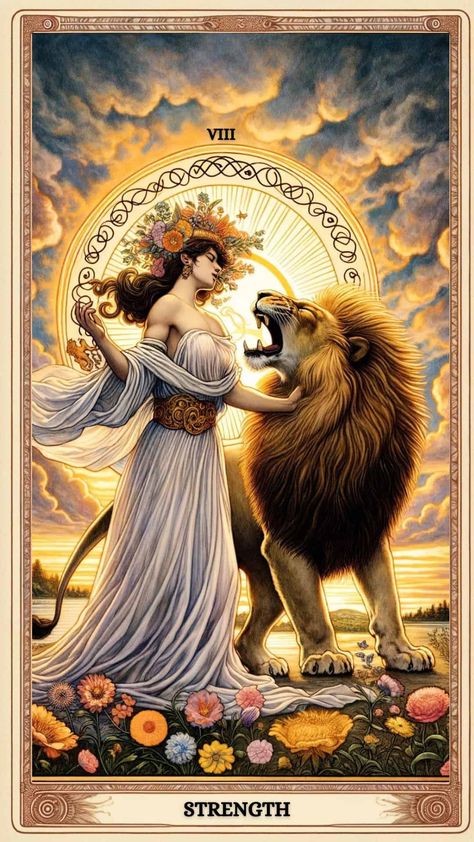 Strength Tarot Card Meaning Strength Tarot Card Meaning, Tarot Cards Decks Beautiful, Strength Tarot Card, Protection Prayer, Strength Tarot, Tarot Significado, Major Arcana Cards, Online Tarot, Tarot Major Arcana