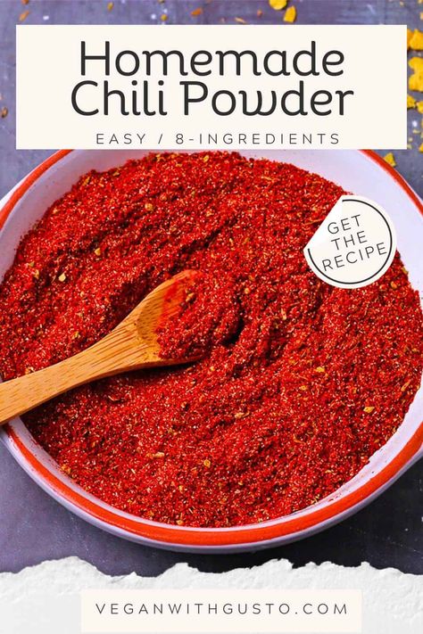 Take control of your cooking and revel in the difference by making a flavor-powered homemade chili powder recipe with 8 easy ingredients for a spice blend that tastes better than anything you can buy. Ready to make the best chili powder ever? Get the recipe for ingredients, instructions, and tips. Chili Spices Blend, Portuguese Spices, Five Spice Powder Recipe, Chilli Powder Recipe, Flavored Salts Recipes, Chili Powder Recipe, Homemade Chili Powder, Diy Seasonings, The Best Chili