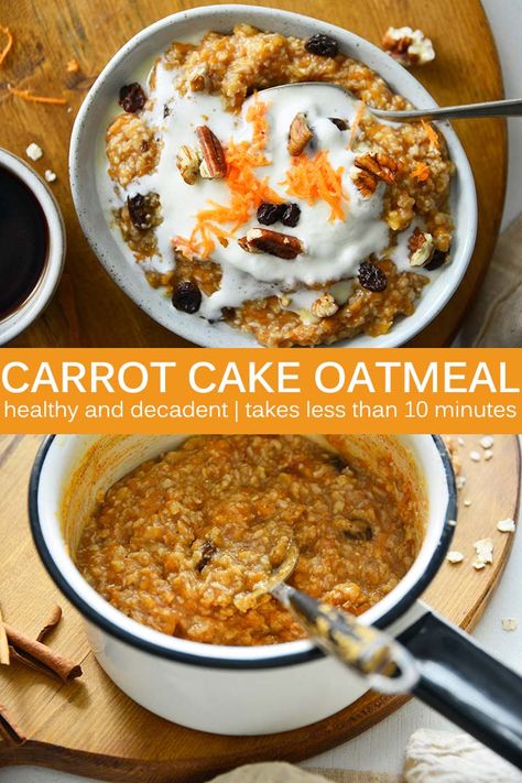 Oatmeal Recipes Carrot Cake, Dessert Oatmeal Bowl, Unique Oatmeal Recipes, Oatmeal For Lunch Recipes, Carrot Cake Overnight Oatmeal, Carrot Cake Protein Oatmeal, Carrot Cake Oatmeal Cups, Fun Oatmeal Recipes, Oatmeal Carrot Breakfast Cake