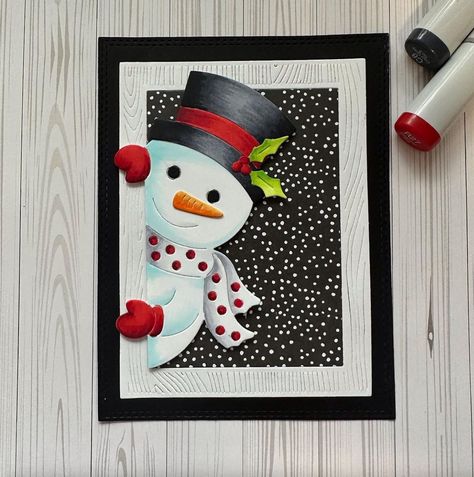 Hero Arts Peeking Snowman, Peeking Snowman Cards, Peeking Snowman, School Christmas Cards, Die Cut Christmas Cards, Sample Christmas Cards, Merry Mail, Hero Arts Cards, Stamped Christmas Cards