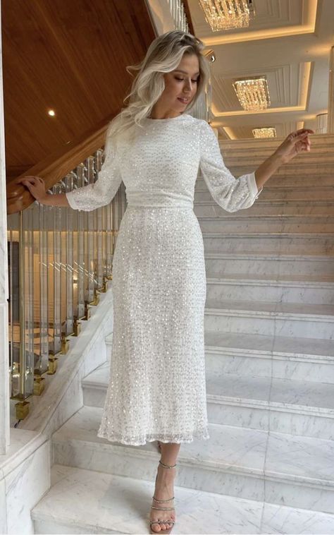 Elegant Midi Dress Classy, Midi Dress Classy, Elegant Midi Dresses, Fitted Midi Dress, Engagement Dresses, Evening Outfits, Puffy Sleeves, White Midi Dress, Midi Length Dress