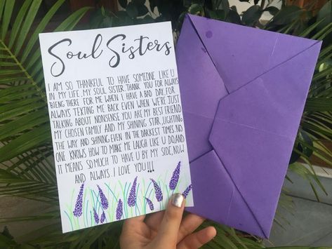 A lavender letter for my soul sister! And a major part of her birthday gift! Stay tuned for the final gift surprise! Letter For Sister Birthday, Birthday Letter For Sister, Handwritten Birthday Letter, Letter For Sister, Letter To Sister, Finals Gift, Doodle Quotes, Soul Sister, Birthday Letters