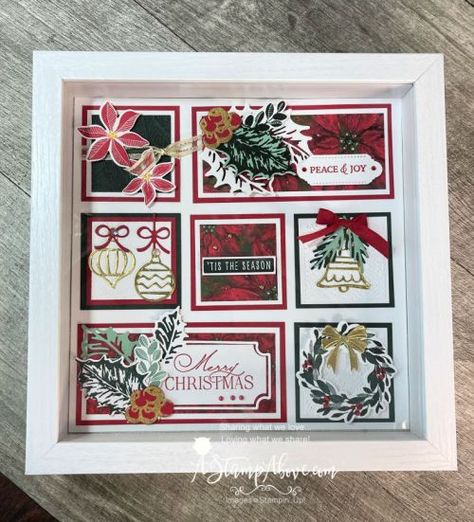 Scrapbook Stamping, Christmas Sampler, Frames Diy Crafts, Box Frame Art, Christmas Shadow Boxes, Neighbor Christmas Gifts, Scrapbooking Stamps, Youtube Live, Stampin Up Christmas