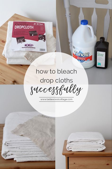 How To Soften Drop Cloth Fabric, Bleach Drop Cloth, Cloth Bleaching, Drop Cloth Slipcover, Painters Cloth, Bleached Fabric, Cloth Projects, Drop Cloth Projects, Diy Chair Covers