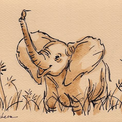 Baby Elephant's Blissful Day: Baby Elephant Watercolor Painting #14 Elephant Aesthetic Drawing, Elephant Sketch Simple, Cute Elephant Drawings, Friend Watercolor, Elephant Drawings, 13 Poster, Baby Elephant Drawing, Elephant Sketch, Elephant Watercolor