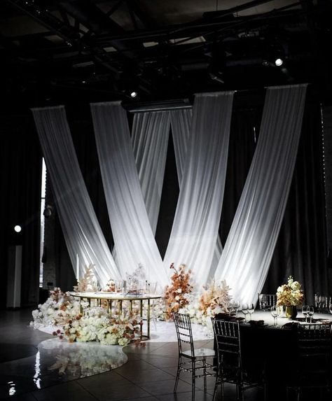 Wedding Draping Backdrop, Cocktail Table Decor, Wedding Draping, Fabric Installation, Adventure Seeker, Wedding Stage Design, Diy Wedding Backdrop, Beautiful Wedding Decorations, Wedding Design Decoration