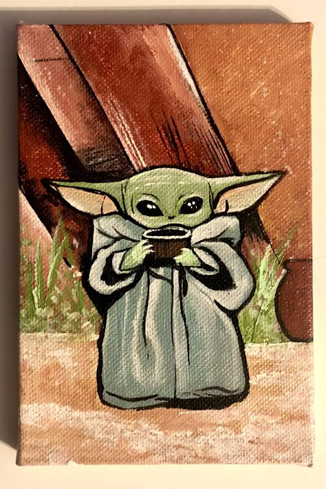 4x6 Canvas Painting Ideas, Yoda Pumpkin Painting, Grogu Painting, Baby Yoda Painting, Baby Yoda Pumpkin, Yoda Painting, Star Wars Canvas Painting, Yoda Pumpkin, Painting Star Wars