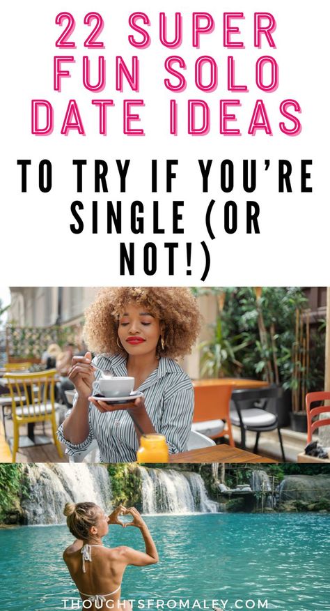 Why not take yourself on a solo date? Whether single or not,learning to date yourself is crucial. I also included some at home solo date ideas and some fun solo adventure ideas! Happy solo dating! Solo Date Ideas Black Women, Solo Activities For Women, Date Yourself Ideas, Solo Date Ideas, Date Yourself, Romantic Lifestyle, Dating Yourself, Solo Date, Fall In Love With Yourself