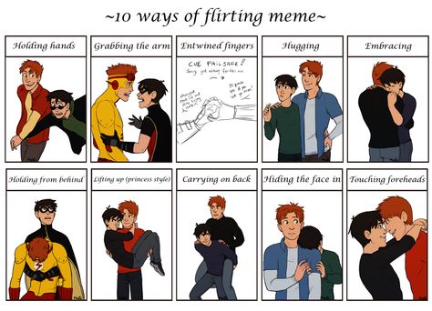 Flirting Meme by malin-j.deviantart.com on @DeviantArt Dc Ships, Young Justice League, Wally West, I Am Batman, Kid Flash, Univers Dc, Dc Comics Artwork, Dc Memes, Batman And Robin