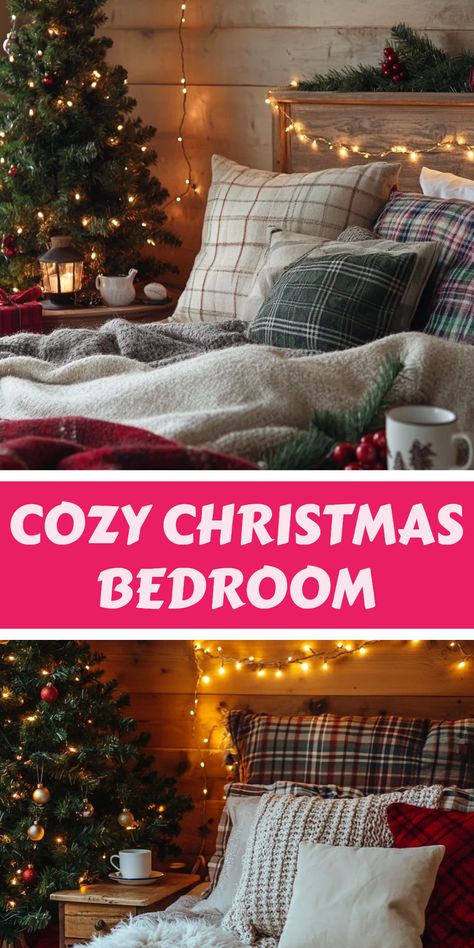 Discover cozy Christmas bedroom ideas with beautiful decorations and warm textiles. This pin showcases tips for creating a festive retreat using 2 appealing images. Cute Christmas Bedroom Ideas, White And Silver Bedroom, Cozy Christmas Bedroom, Christmas Interior Design, Christmas Bedroom Ideas, Christmas Bedroom Decor, Silver Bedroom, Modern Apartment Decor, Winter Retreat