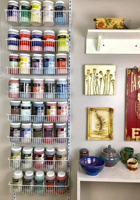 ClosetMaid shelf system holds 40 Amaco glazes Glaze Storage, Amaco Glazes, Shelf System, Pantry Shelf, Art Teaching, Pottery Wheel, Art Clay, Studio Design, Pottery Studio