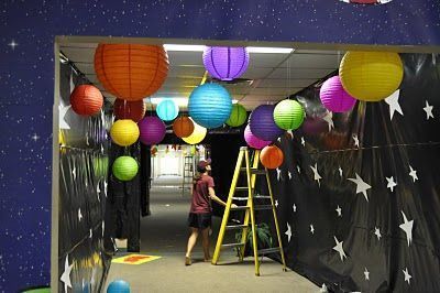 vbs decorations space theme - Google Search | space theme children's church  | Pinterest | Papperslyktor, Punch och Klassrum Space Eyfs, Planets Birthday, Galactic Starveyors Vbs 2017, Lifeway Vbs, Fall Addition, Space Classroom, You Are My Moon, Space Theme Party, Outer Space Party