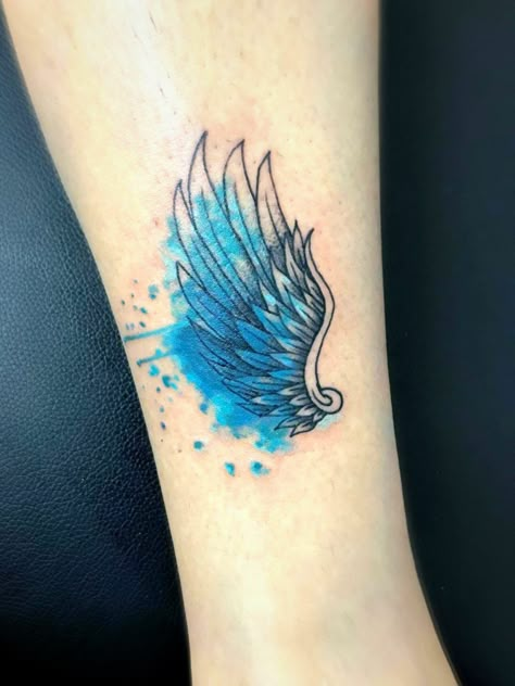 Blue splash, wing, angel, watercolor Blue Wings Tattoo, Blue Angel Tattoo, Watercolor Wings Tattoo, Color Wings Tattoo, Blue Angel Wings Tattoo, Blue Watercolor Tattoo, Angel Watercolor, Cross With Wings Tattoo, Heart With Wings Tattoo