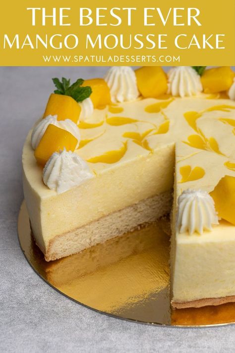 Best ever Mango mousse cake Mango Yogurt Cake, Mango Moose Cake, Mango Mousse Cheesecake, Refreshing Cake Recipes, Mango Custard Cake, Mango Mouse Cakes, Mango Mousse Cake Recipe, Mango Roll Cake, Light Cakes For Summer