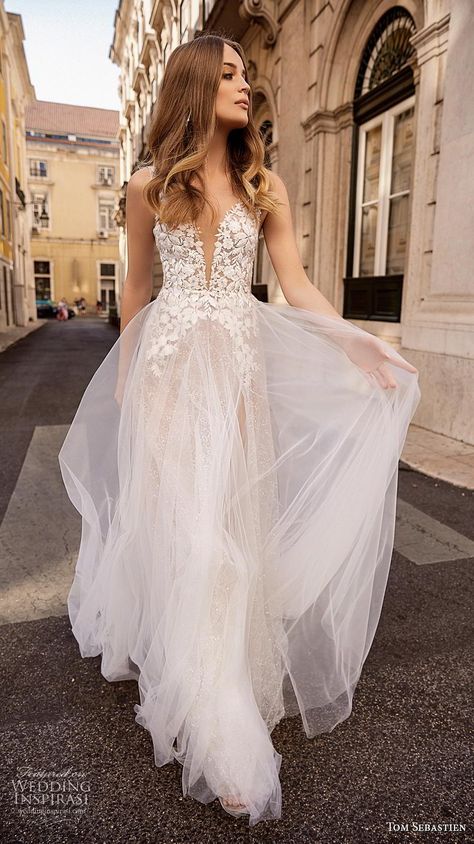 tom sebastian 2019 bridal sleeveless deep plunging v neck heavily embellished bodice tulle skirt romantic a  line wedding dress backless v back sweep train (6) mv -- Tom Sebastien 2019 Wedding Dresses | Wedding Inspirasi #wedding #weddings #bridal #weddingdress #weddingdresses #bride #fashion  ~ Plunge V Neck Wedding Dress, Spaghetti Strap Deep V Wedding Dress, Tom Sebastian Wedding Dress, Summer Sleeveless V-neck Wedding Dress, Deep Plunge Wedding Dress, Summer White V-neck Wedding Dress, Plunge Neck Wedding Dress, V-neck Tulle Wedding Dress, White V-neck Wedding Dress With Lace Bodice