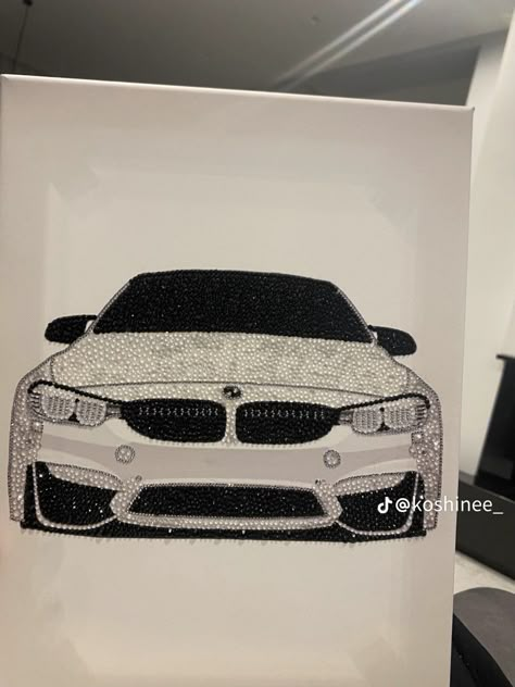 Bmw Canvas Painting, Rhinestone Art Ideas, Rhinestone Art Canvases, Diamond Painting Ideas, Bedazzled Painting, Bedazzled Art, Gem Painting, Glitter Painting, Rhinestone Painting