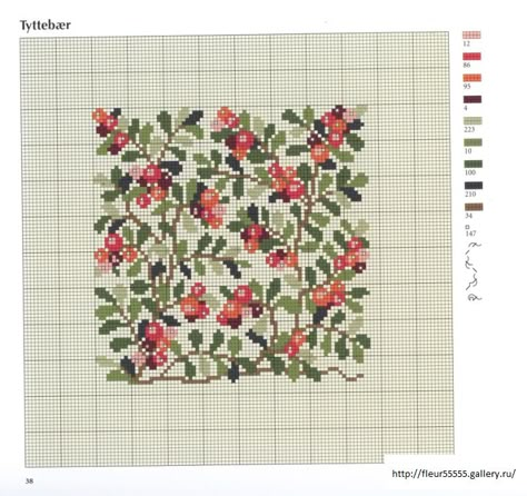 Udsnit af busk, i korssting.. Cross Stitch Fruit, Floral Cross Stitch Pattern, Vintage Cross Stitch Pattern, Cross Stitch Pillow, Pola Kristik, Beaded Cross Stitch, Vintage Cross Stitches, Diy Cross Stitch, Floral Cross Stitch