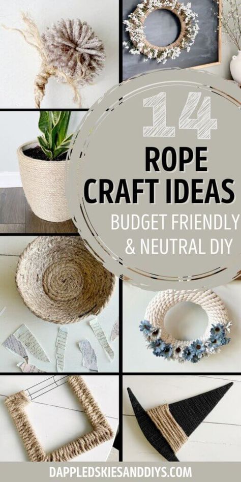 Here's a list of rope crafts including wreaths, bowls and planters that are simple, budget friendly and neutral to fit in with any decor. Rope Crafts DIY Ideas Projects Dollar Tree Rope Crafts, Rope Wall Art Diy, Rope Crafts Diy Decor, Rope Crafts Diy Ideas, Rope Bowls Diy How To Make, Rope Bowls Ideas, Fabric Rope Bowls, Nautical Rope Crafts, Nautical Rope Decor