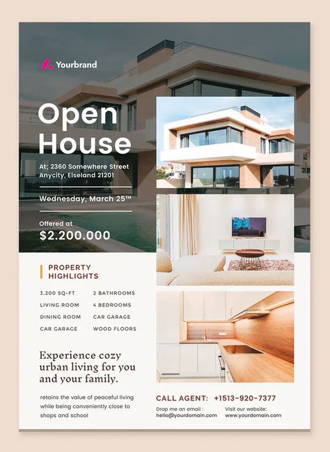 Open House Flyer Design, Open House Flyer Ideas, Open House Poster Design, Hotel Flyer Design, House Flyer Design, House Poster Design, Apartment Flyer, Open House Design, House Brochure