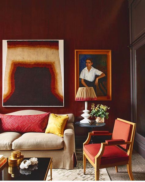 Incarnadine farrow and ball Cuban Artist, Red Living Room, Red Living, Airy Room, Oxblood Red, Georgian Homes, London House, London Apartment, Red Decor