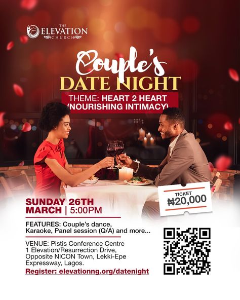 #couples #datenight #date #night #romanticdate #romantic #dinner #church #poster #design #dinnernight #heart #love Restaurant Creatives, Couples Dinner, Couples Date Night, Church Fellowship, Romantic Room Decoration, Church Poster Design, Night Couple, Deeply In Love, Romantic Room