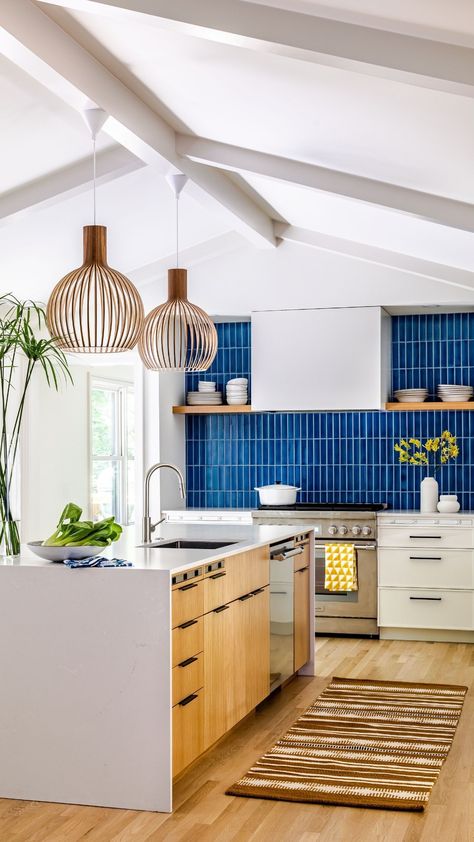 Terracotta Design Build (@terracottadesignbuild) • Instagram photos and videos Blue Backsplash Kitchen, Coastal Kitchen Decor, Blue Backsplash, Fireclay Tile, Coastal Kitchen, Boho Kitchen, Stunning Kitchens, Design Living, Kitchen Backsplash