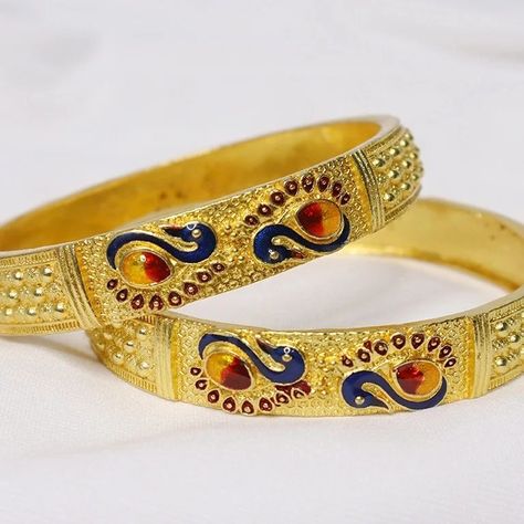 Peacock Design Gold Plated Bangles Base Metal: Brass Plating: Micro Gold Plated Type: As per image Net Quantity (N): 2 Sizes: 2-4 / 2-6 / 2-8 Stone Type: Artificial Delivery time: 3 to 4 Working Day’s COD available Get best offer visit our website: vivahspecial.com #fancybangles #goldpletedbangals #trendingbangals Gold Plated Bangles, Peacock Design, Base Metal, Gold Plate, Bangles, Plating, Brass, Stone, Gold