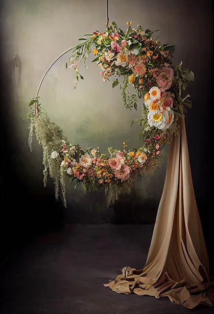 Ring Backdrop, Floral Halo, Flower Window, Wedding Portrait Photography, Wedding Scene, Birthday Photography, Background Decoration, Oil Painting Flowers, Floral Bridal Shower