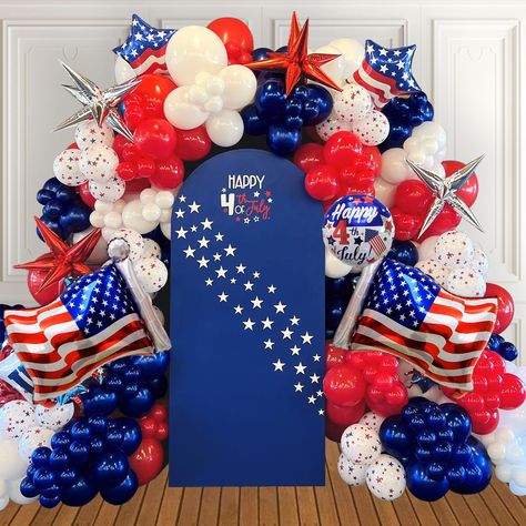 PRICES MAY VARY. 【132Pcs 4of July Balloon Arch Kit 】Each size contains various mixes of red blue and white balloons. Flag Balloons x 2pcs; Star Balloons x 2pcs; Silver Explosion Star Foil Ballooon x 2pcs; Red Explosion Star Foil Ballooon x 2pcs; Navy Blue(5in 10pcs/10in 30pcs); Red(5in 10pcs/10in 30pcs/18in 1pc); White(5in 10pcs/10in 20pcs/18in 1pc);Printed Star White(10in 10pcs); Accessories(Dot Glue 1pcs/ Balloon Strip 1pcs). 【Fit for All Occasions】With MOMOSHERO red white and blue balloon arc Veterans Day Balloon Arch, White And Blue Balloons, Flower Balloons Diy, Red Explosion, Flower Balloons, Star Balloons, Balloons Arch, Star Flag, Blue Balloon